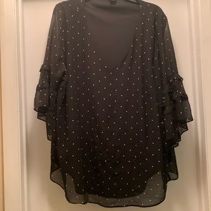 Torrid Black Polka-Dot Shirt with Ruffle Detail Sleeves